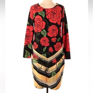 LuLaRoe Elegant Collection Debbie Dress Red Roses Ombré Chevron Plus Size 3X